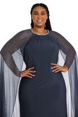 R&M Richards 2662W Long Plus Size Formal Cape Dress