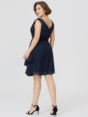 Aimishang A-Line Mother of the Bride Dress Classic & Timeless Plus Size Wrap Included V Neck Knee Length Chiffon Lace Sleeveless yes with Ruched Crystal Brooch