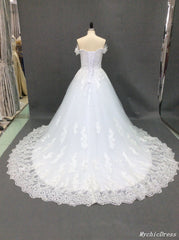 Real Lace Vintage Wedding Dresses UK A Line Off the Shoulder Bridal Gowns