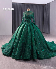 Red Beaded Lace Applique Wedding Gown Long Sleeve Quinceanera Dress 231081b