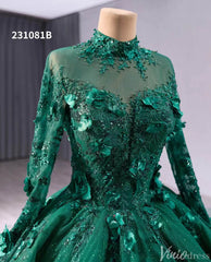 Red Beaded Lace Applique Wedding Gown Long Sleeve Quinceanera Dress 231081b