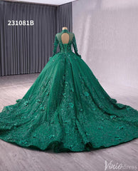 Red Beaded Lace Applique Wedding Gown Long Sleeve Quinceanera Dress 231081b