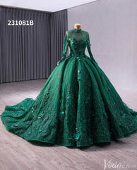 Red Beaded Lace Applique Wedding Gown Long Sleeve Quinceanera Dress 231081b