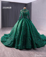 Red Beaded Lace Applique Wedding Gown Long Sleeve Quinceanera Dress 231081b