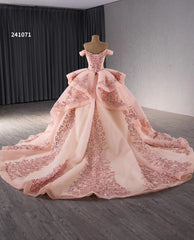 Red Beaded Lace Tiered Wedding Gowns Removable Overskirt Off the Shoulder Quince Dress 241071