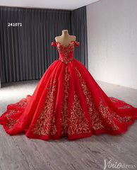 Red Beaded Lace Tiered Wedding Gowns Removable Overskirt Off the Shoulder Quince Dress 241071