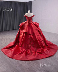 Red Beaded Lace Wedding Dresses Off the Shoulder Tiered Quinceanera Dress 241018