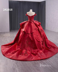 Red Beaded Lace Wedding Dresses Off the Shoulder Tiered Quinceanera Dress 241018