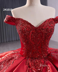 Red Beaded Lace Wedding Dresses Off the Shoulder Tiered Quinceanera Dress 241018