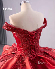 Red Beaded Lace Wedding Dresses Off the Shoulder Tiered Quinceanera Dress 241018