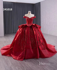 Red Beaded Lace Wedding Dresses Off the Shoulder Tiered Quinceanera Dress 241018