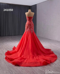 Red Beaded Mermaid Wedding Gown Strapless Sweetheart Neck Bridal Dress 241050
