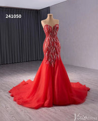 Red Beaded Mermaid Wedding Gown Strapless Sweetheart Neck Bridal Dress 241050