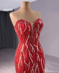 Red Beaded Mermaid Wedding Gown Strapless Sweetheart Neck Bridal Dress 241050
