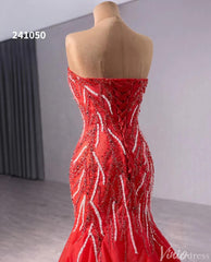 Red Beaded Mermaid Wedding Gown Strapless Sweetheart Neck Bridal Dress 241050