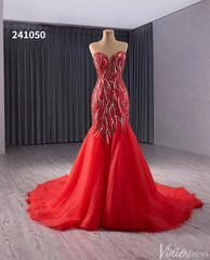 Red Beaded Mermaid Wedding Gown Strapless Sweetheart Neck Bridal Dress 241050