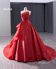 Red Beaded Satin Wedding Dresses Strapless Quinceanera Dress 241010