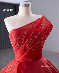 Red Beaded Satin Wedding Dresses Strapless Quinceanera Dress 241010
