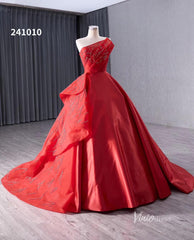 Red Beaded Satin Wedding Dresses Strapless Quinceanera Dress 241010