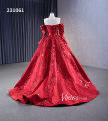 Red Off the Shoulder Sequin Quinceanera Dresses Long Sleeve Formal Gown 231061