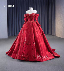 Red Off the Shoulder Sequin Quinceanera Dresses Long Sleeve Formal Gown 231061