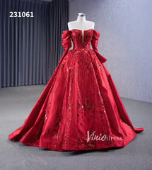 Red Off the Shoulder Sequin Quinceanera Dresses Long Sleeve Formal Gown 231061