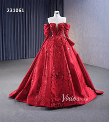 Red Off the Shoulder Sequin Quinceanera Dresses Long Sleeve Formal Gown 231061