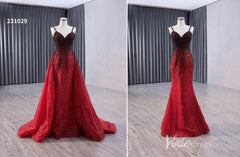 Red Ombre Beaded Wedding Dresses with Removable Overskirt Spaghetti Strap Pageant Dress 231029