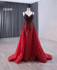 Red Ombre Beaded Wedding Dresses with Removable Overskirt Spaghetti Strap Pageant Dress 231029