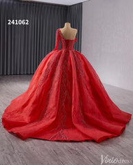 Red One Shoulder Overskirt Wedding Gown Beaded Lace Quinceanera Dress 241062