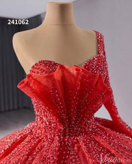 Red One Shoulder Overskirt Wedding Gown Beaded Lace Quinceanera Dress 241062