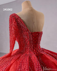 Red One Shoulder Overskirt Wedding Gown Beaded Lace Quinceanera Dress 241062