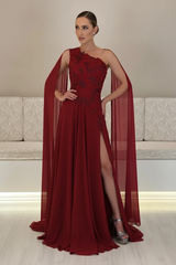 One-Shoulder Sleeveless Chiffon Evening Dresses Long with Side Slit