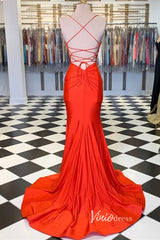 Red Satin Prom Dresses Mermaid Spaghetti Strap Formal Gown FD3287