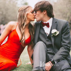 Red Satin Prom Dresses Mermaid Spaghetti Strap Formal Gown FD3287