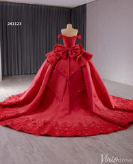 Red Satin Wedding Gown Off the Shoulder 3D Flower Quinceanera Dress 241123