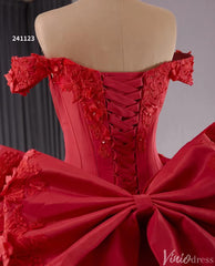 Red Satin Wedding Gown Off the Shoulder 3D Flower Quinceanera Dress 241123