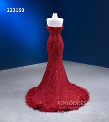 Red Sequin Pageant Dresses Strapless Mermaid Evening Gown 222150