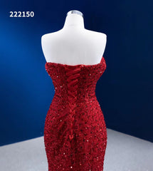 Red Sequin Pageant Dresses Strapless Mermaid Evening Gown 222150