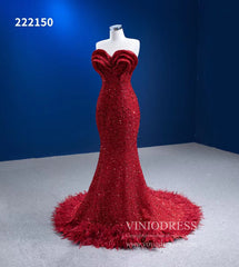 Red Sequin Pageant Dresses Strapless Mermaid Evening Gown 222150