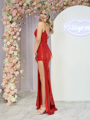 Kairi |Mermaid Spaghetti Straps Appliques Prom Dress with Slit