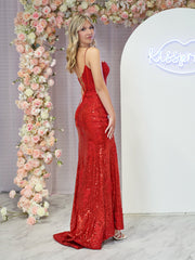 Kairi |Mermaid Spaghetti Straps Appliques Prom Dress with Slit