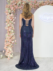 Kairi |Mermaid Spaghetti Straps Appliques Prom Dress with Slit