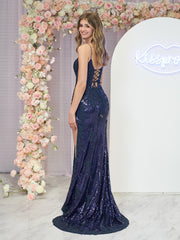 Kairi |Mermaid Spaghetti Straps Appliques Prom Dress with Slit