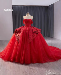 Red Sparkly Lace Applique Wedding Gown Overskirt Off the Shoulder Quinceanera Dress 241047