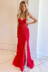2024 Black Lace Prom Dresses Strapless Split Long Evening Dresses Mermaid