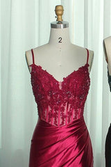 Mermaid Emerald Green Straps Ruched Prom Dress with Slit