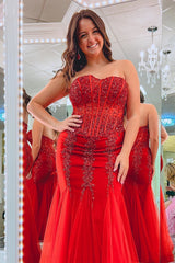 Sequin Mermaid Green Strapless Long Prom Dress