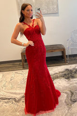 Gorgeous Hot Pink Lace Appliques Long Formal Dress