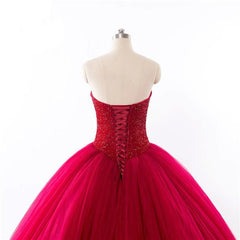 New Ball Gown Prom Dresses Red Sweetheart Strapless Beads Quinceanera Dress